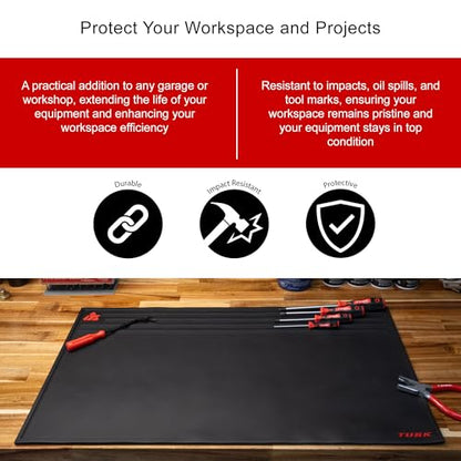 Tusk Workbench Mat 18” x 32” – Durable Black Vinyl Surface – Protective, Non-Slip, Easy-to-Clean Mat for Garage, Shop, Bench & Powersports Maintenance