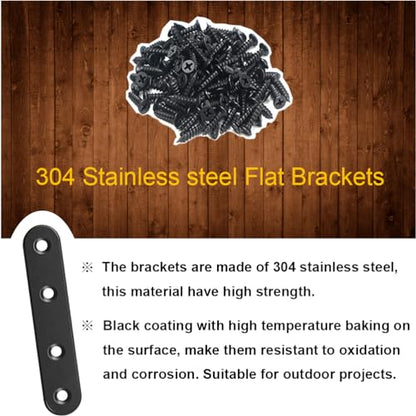 36Pcs Black Straight Brace Brackets, 3 Inch Stainless Steel Flat Brace Mending Plates, Sturdy Metal Repair Fixing Joining Brackets for Wood Furniture with Screws - size: 36 Pack