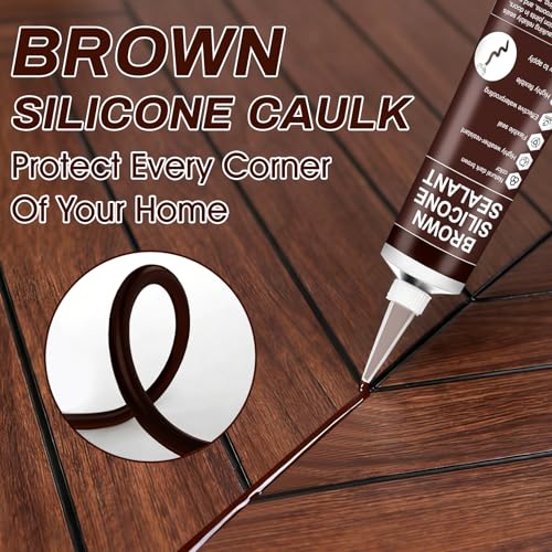 2 PCS Brown Caulk, 100% Waterproof Brown Silicone Caulk for Bathroom Shower Kitchen Tile Floor Sealing, Stronger Adhesion, Shrink & Crack Proof, with a Scraper for Applying Evenly, 100mlx2 - style: Brown
