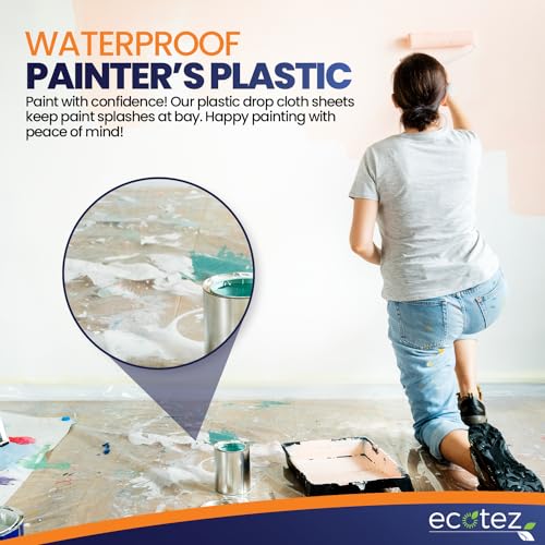 3 Pack 12 x 9 ft Extra Large Plastic Drop Cloth for Painting - Light & Durable Tarp Cover for Furniture - Plastic Clear Tarp Waterproof - Paint Floor Covering - Painters Drop Cloth Sheeting - size: 3 Pack