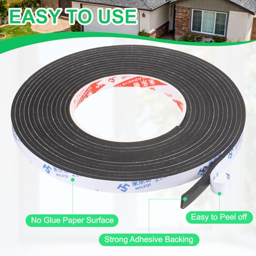 PATIKIL Sponge Rubber Foam Tape, 3/8" W x 1/8" t x 16.4ft l Self-Adhesive Foam Insulation Tape Weather Stripping for Window Door Soundproofing Weatherstrip AC Seal Strip, Black - size: 3/8" x 1/8" x 16.4ft