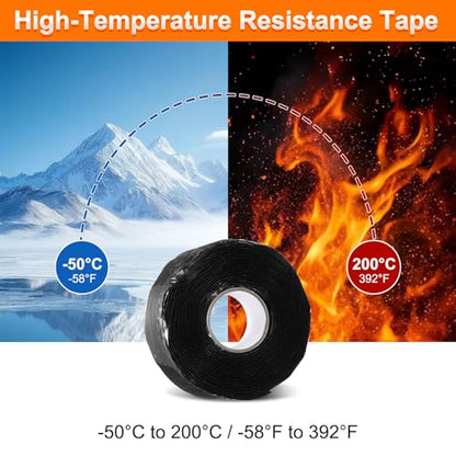 uxcell Self Fusing Silicone Tape, 1" x 10ft Waterproof Water Leak Sealing Tape for Plumbing Pipe Hose Repair Handles, Black (0.5mm Thick) - color: Black