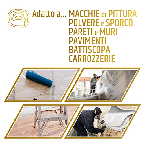 2000 | Paper Roll with Adhesive Tape, Masking Set, Protection Walls, Walls, Skirting Boards, Furniture, Dimensions 18 cm x 20 m - Made in Italy