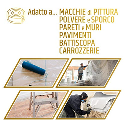 2000 | Paper Roll with Adhesive Tape, Masking Set, Protection Walls, Walls, Skirting Boards, Furniture, Dimensions 18 cm x 20 m - Made in Italy