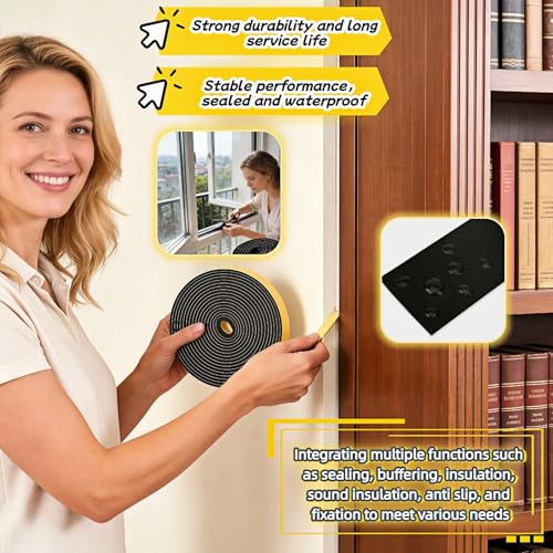 Durable Weather Seal Foam Tape: Strong Adhesive,Noise Reducing & Energy Saving,High-Density CR Foam Material,1/2" x 1/4" x 26 ft for Doors,Windows,AC - Easy Peel & Stick Seal Strip - size: 1/2 In x 1/4 In x 26Ft