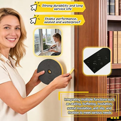 Durable Weather Seal Foam Tape: Strong Adhesive,Noise Reducing & Energy Saving,High-Density CR Foam Material,1/2" x 1/4" x 26 ft for Doors,Windows,AC - Easy Peel & Stick Seal Strip - size: 1/2 In x 1/4 In x 26Ft