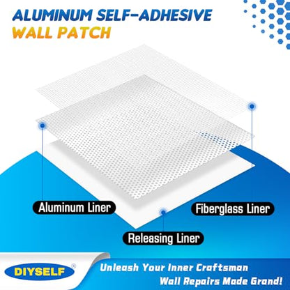 DIYSELF Drywall Patch, 21 PCS Drywall Repair Kit with 2×10", 2×8", 2×6", 8×4" Self-Adhesive Mesh Patches, Putty Scraper, Sanding Pads & Sponge, Dry Wall Patch Kit for Bathroom, Nail Holes, Outlets - size: 21 Pack