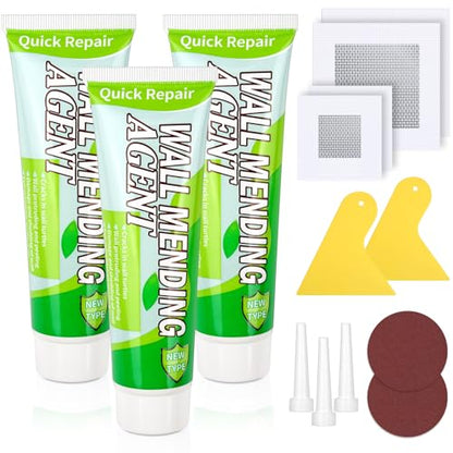 Mckanti Drywall Repair Kit - Spackle & Patch for Wall Holes, Includes 4 Pcs Drywall Patch, Sandpaper, Scraper - color: 3 Pack Wall Spackle