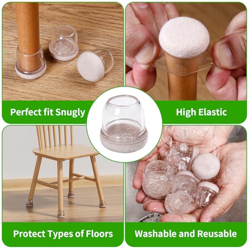 24 Pcs Silicone Chair Leg Floor Protectors for Hardwood Floors, Felt Furniture Pads Rubber Chair Leg Caps, Bar Stool Leg Floor Protectors, Anti-Scratch & Reduce Noise, Round(Clear, Fit: 0.75"-1.1") - size: Clear-M(Fit: 0.75"-1.1")