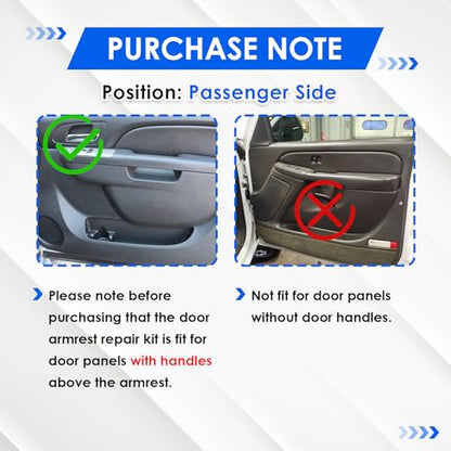 80994 Passenger Side Armrest Repair Kit with Door Handle Above Armrest (Right Side) 27inch Compatible with Chevrolet Chevy GMC Sierra Silverado Tahoe Suburban 2010-2014 Black - color: Black, size: Passenger Side