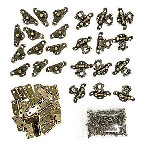 24Pcs Jewelry Box Hinges 12Pcs Antique Latch Hook Hasp Small Box Hardware Decorative Wooden Box Hinges and Latches with Screws DIY for Wood Gift Chest Box Wine Box Storage Box, Bronze Engraved