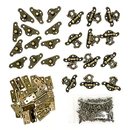 24Pcs Jewelry Box Hinges 12Pcs Antique Latch Hook Hasp Small Box Hardware Decorative Wooden Box Hinges and Latches with Screws DIY for Wood Gift Chest Box Wine Box Storage Box, Bronze Engraved