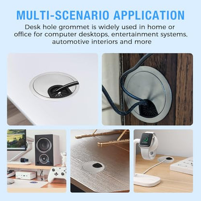Desk Grommet 2" (50 mm), Desk Cord Hole Cover, Cable Grommet ABS Plastic, Desk Hole Grommet for Office and Home Table Cable, Detachable Cable Cord Organizer (Silver Sand 2 Pcs) - size: 2" (50 mm), style: 2 pcs Silver Sand