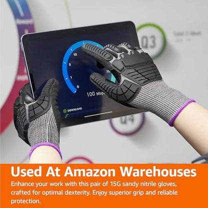 Amazon Basics Impact Protection Work Gloves, Cut Level A2, ANSI Level 4 Abrasion, Touchscreen Compatible, Sandy Nitrile Palm, 3X-Large, Black with Pink Edge - size: 3X-Large