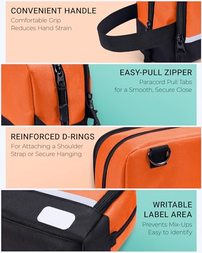 2 Pack Small Tool Bags Zipper Pouch for Organizing, with Adjustable Shoulder Strap & Carabiner, Utility Small Tool Pouch with Multi Pocket Compartments and Label Area (12" & 10") - color: Orange 2 Pack