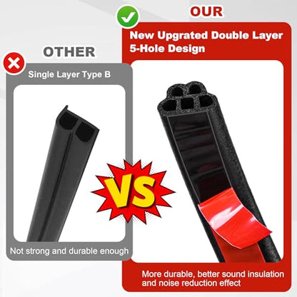 Car Weather Stripping Self Adhesive 33Ft Double Layer 5-Hole Universal Automotive Soundproofing Weatherstrip Adhesive Car Door Rubber Seal Strips with Adhesive Backing for Car RV Truck Doors Window - size: 33Ft