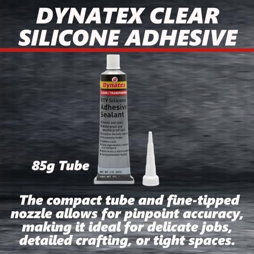 Dynatex 143372 Clear RTV Silicone Adhesive/Sealant, 85g Waterproof RTV Sealant, Single Component RTV Silicone Sealant, Permanent Flexibility, Insulates Thermally and Electrically