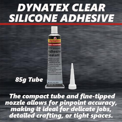 Dynatex 143372 Clear RTV Silicone Adhesive/Sealant, 85g Waterproof RTV Sealant, Single Component RTV Silicone Sealant, Permanent Flexibility, Insulates Thermally and Electrically
