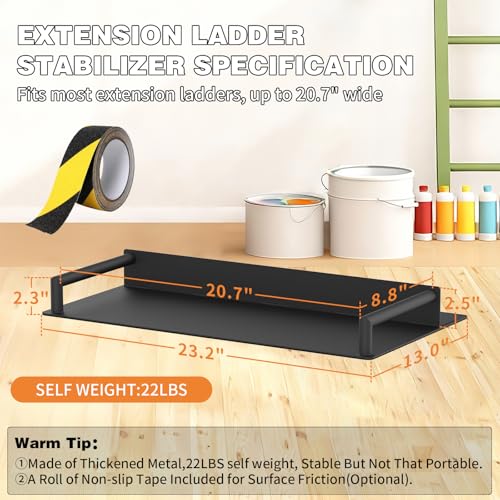 Extension Ladder Stop with Non-Slip Base, Heavy Duty Ladder Stabilizer Fits Ladders Up to 20.7" Wide, Floor Protect Ladder Stabilizer for Telescopic/Straight/Extension Ladders