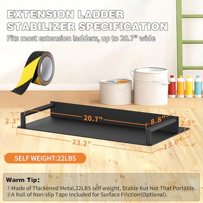 Extension Ladder Stop with Non-Slip Base, Heavy Duty Ladder Stabilizer Fits Ladders Up to 20.7" Wide, Floor Protect Ladder Stabilizer for Telescopic/Straight/Extension Ladders