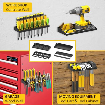 UNITEDPOWER Wall Mount Hand Tool Storage Set, Screwdriver Organizer, Pliers Holder, Hammer Rack, Metal Hardware Tray for Garage Workshop Workbench - 4 Pack