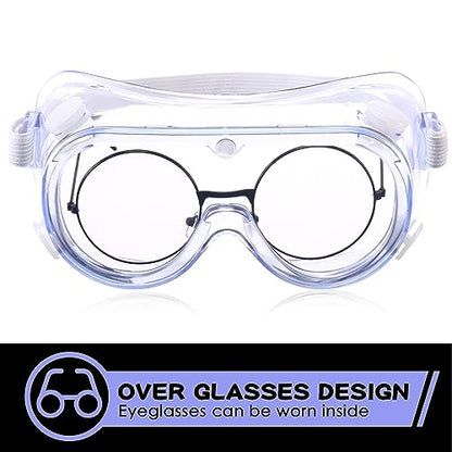 Yunsailing Protective Safety Goggles Lab Over Glasses Clear Anti Fog Eye Protection Goggles for Men Women - color: Clear White
