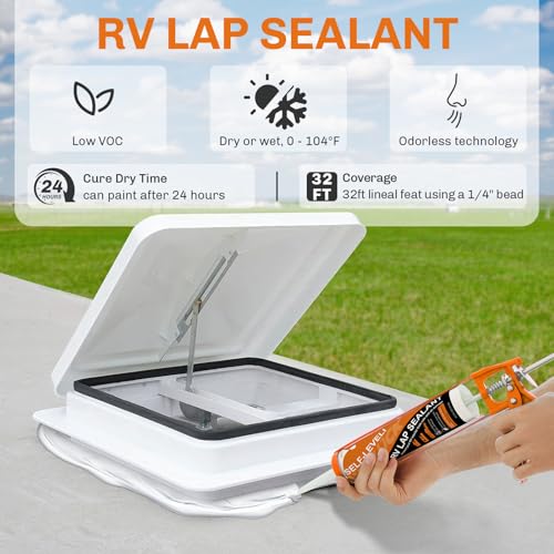 WELLUCK 4PC Self Leveling RV Roof Sealant Lap for RV Roofs, White Flexible Repair Caulking Rubber Epdm Sealant for Camper Motorhomes Trailers, Secure Odorless Waterproof & UV All Weather Adhesive