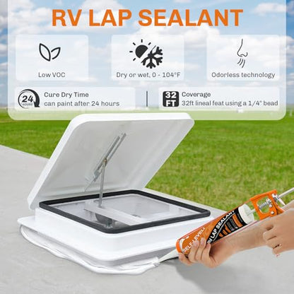 WELLUCK 4PC Self Leveling RV Roof Sealant Lap for RV Roofs, White Flexible Repair Caulking Rubber Epdm Sealant for Camper Motorhomes Trailers, Secure Odorless Waterproof & UV All Weather Adhesive