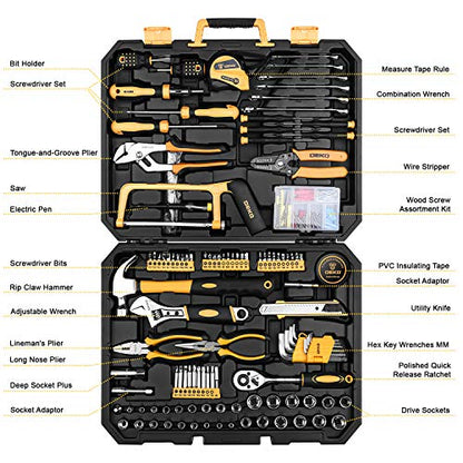 DEKOPRO 198 Piece Home Repair Tool Kit, Wrench Plastic Toolbox with General Household Hand Tool Set