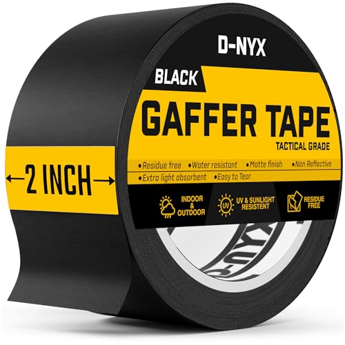 D-NYX Gaffer Tape 2 Inch x 1 Pack Black Gaffing Tapes, Heavy Duty No Residue, Matte Finish, Non-Reflective, Multipurpose Premium Heavy Duty Strong Fabric Floor Tape - color: Black, size: 1.88 inch