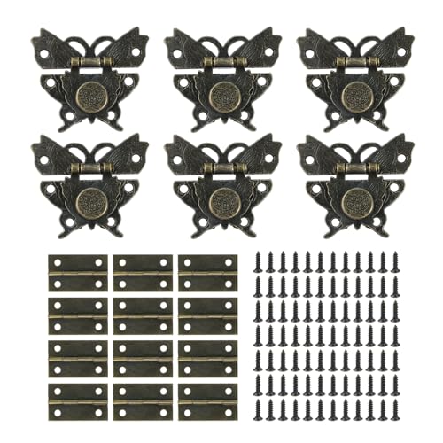 Geesatis Retro Jewelry Box Hinges and Latches Hardware Kit,Antique Cabinet Furniture Hinges Hasp Clasp,Bronze(18Pcs) - style: B