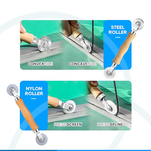 King&Charles Window Screen Door Repair/Replacement Kit, Include Black Screen Mesh 59"x106"+ 2 Roller+50Ft Spline+8Clips+Hook, 6 in 1 Window Mesh Kit, Steel/Nylon Bearing Roller - color: Black, size: 59"×106" Kit
