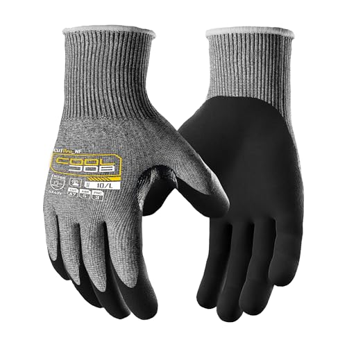 COOLJOB ANSI A7 Cut Resistant Gloves, Cut Proof Work Gloves with Grip, Touchscreen, for Men and Women, Used for Construction, Warehouse, Glass Handling, Wood Work, Grey Large, 1 Pairs - size: Large, style: A7 Pack of 1