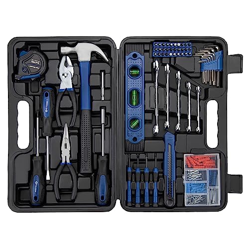 CARTMAN 152-Piece Basic Household Hand Tool Set,with Toolbox Storage Case, All Purpose Home Tool Kit Includes Essential Tools for Office College Repairs Blue - color: Blue