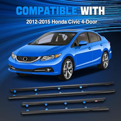 Door Window Trim Seal Weather Stripping Moulding Belt Sweep Felt Fit Honda Civic 2012 2013 2014 2015 4 Door Sedan Replaces 72450-TR0-A01 72410-TR0-A01 72950-TR0-A01 72910-TR0-A01 - size: CIVIC 2012-2015