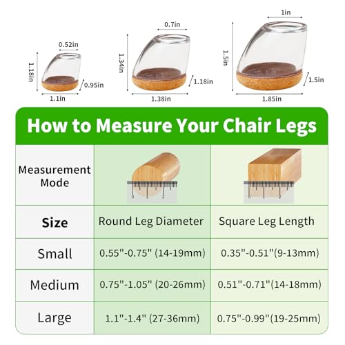 24 PCS Small Chair Leg Floor Protectors for Hardwood Floors, Round Silicone Caps with Felt Pads for 15-25° Slanted Legs, Chair Leg Covers to Protect Floors, Anti-scratch & Noise(Clear,Fit 0.55"-0.75") - size: S-24PCS-(Fit:0.55"-0.75")-Clear