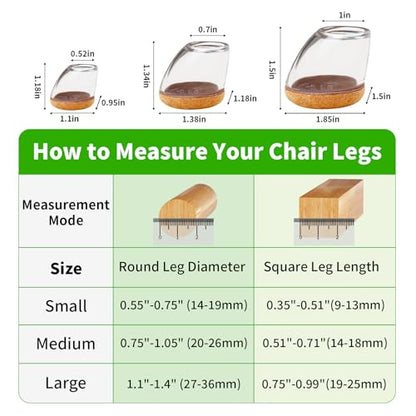 24 PCS Small Chair Leg Floor Protectors for Hardwood Floors, Round Silicone Caps with Felt Pads for 15-25° Slanted Legs, Chair Leg Covers to Protect Floors, Anti-scratch & Noise(Clear,Fit 0.55"-0.75") - size: S-24PCS-(Fit:0.55"-0.75")-Clear