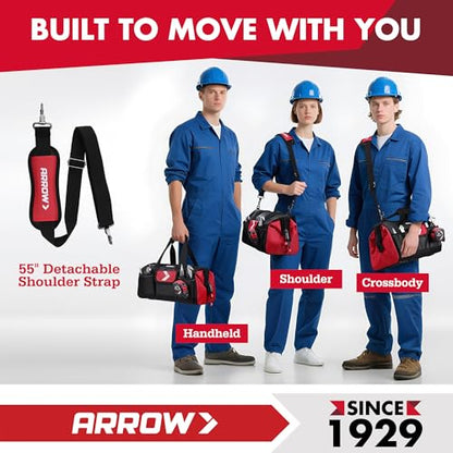 ARROW 16" Tool Bag Organizer with Anti-Slip Feet, Tool Bags for Men Heavy Duty, Wide Open Mouth, Large Capacity with 13 Pockets, Portable Toolbag for Electrician Mechanic Plumber HVAC - size: 16 Inch