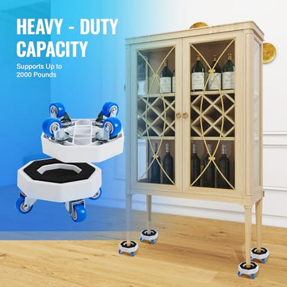 New Upgrade Furniture Sliders, Furniture Lift Heavy Duty Furniture Moving System with Roller Dolly Set Mover Tool Set750LBS- 4 Hexagonal Sliders with 4 Blue Wheels and Moving Rod - size: 770LBS