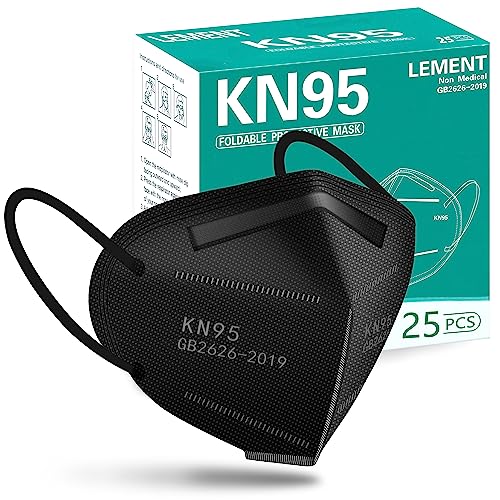 LEMENT 25pcs KN95 Face Mask Black 5 Layer Cup Dust Safety Masks Filter Efficiency≥95% Breathable Elastic Ear Loops Black Masks - color: Black