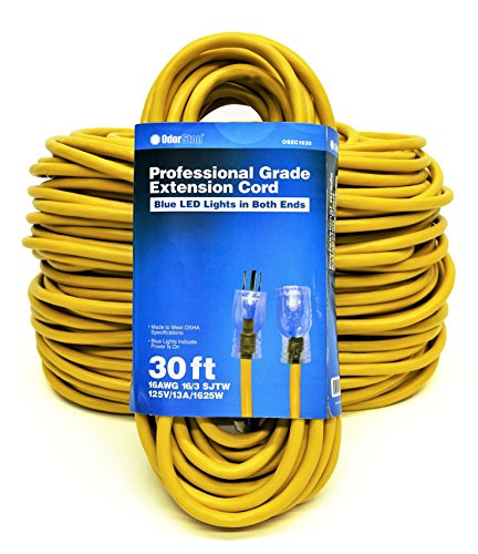 OdorStop OSEC1630 Extension Cords with Blue LED Lights on Both Ends, 16/3 SJTW, 30-ft - size: 16/3, 30 ft