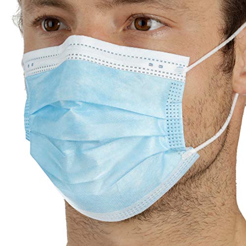 StringKing Disposable Face Masks for Protection - 3-Ply Mask - Premium Filter, Adjustable Metal Nose Piece and Elastic Band Ear Loops - Latex-Free (Box of 50 - Blue)
