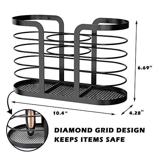 YIGII Hair Dryer Holder - Wall Mount/Adhesive Blow Dryer Holder Bathroom Organizer Hot Tools Organizer for Hair Dryer, Electric Shaver Black - color: Black-L