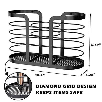 YIGII Hair Dryer Holder - Wall Mount/Adhesive Blow Dryer Holder Bathroom Organizer Hot Tools Organizer for Hair Dryer, Electric Shaver Black - color: Black-L