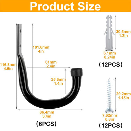 Generic 6 Pack Heavy Duty Black Metal J-Hooks, Wall Mount Garage Storage Hooks with Anchors and Screws
