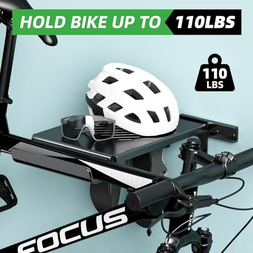 Bike Wall Mount Rack Indoor Bike Storage Garage Bike Rack Wall Mount with Shelf and Hooks Store Your Helmet and Shoes for a Single Road, Mountain or Other Bicycle (Universal Bicycle,16" Stud) - size: Large Size,16" Stud