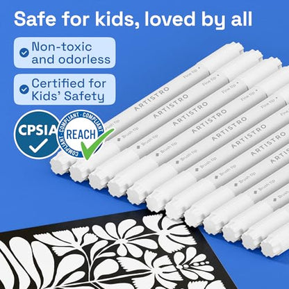 ARTISTRO 12 White Acrylic Paint Markers - Paint Pens for Drawing, Brush + Fine Tips - For Fabric, Rock, Glass, Wood, DIY - Art & Craft Supplies for Adults, Teens, Kids - Teacher Appreciation Gift - style: White