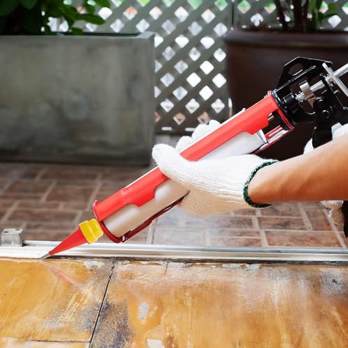 Professional Caulking Gun Nozzle Set, Red and Yellow, Plastic and Metal, Reusable Tips for Sealant Application, Door and Window Installation etc. (16-Pack)