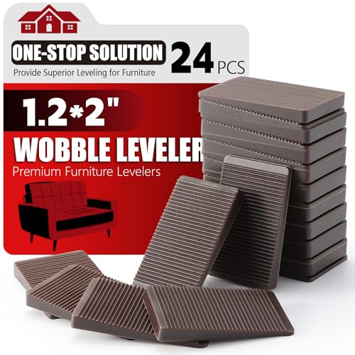 Furniture Leveler 24pcs Kit Size Variety | Multi-Purpose Rubber Shim for Leveling Feet Stable | Anti-Wobble Pad for Uneven Table, Dresser Leg, Toliet and More Furniture | Prevent from Wobbling - color: Brown-24pcs, size: 2.0*1.2*0.25inch