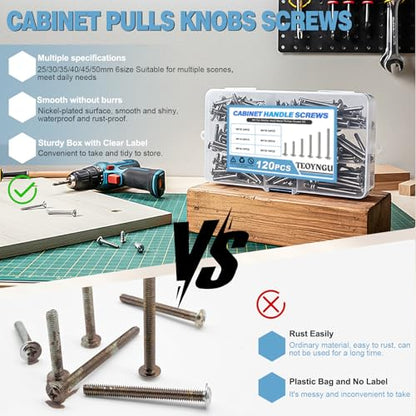 120PCS Cabinet Pulls Knobs Screws,M4 Machine Screws Assortment, M4×25/30/35/40/45/50mm Pan Washer Head Metal Phillips Screws Kit for Kitchen,Bathroom,Furniture Handles Install - size: M4×25/30/35/40/45/50mm